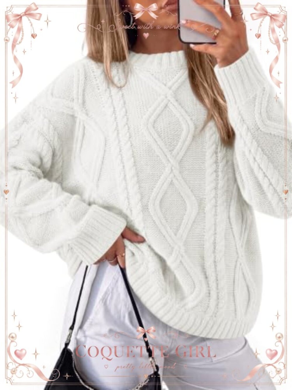 Oversized Chunky Cable Knit Crewneck Sweater Fall Winter Casual Layering Top